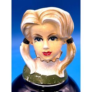 Rubens Vintage Teen Girl Head Vase 5.5" Pigtails 4129 Blonde Planter Mid Century